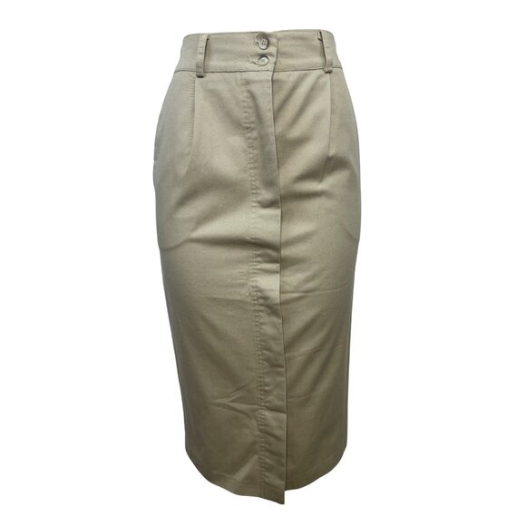 K&L SportWear Beige Midi High-Waisted Pencil Skirt With Button Closure Sz 8 - Picture 1 of 9